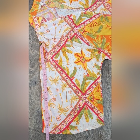 Haute Hippie Cropped Tie Waist Blouse Womens S Vibrant Multi Tropical Pineapples - Picture 8 of 11